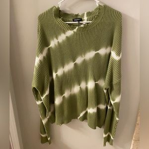 Green and white tie dye frayed sweater Dear John